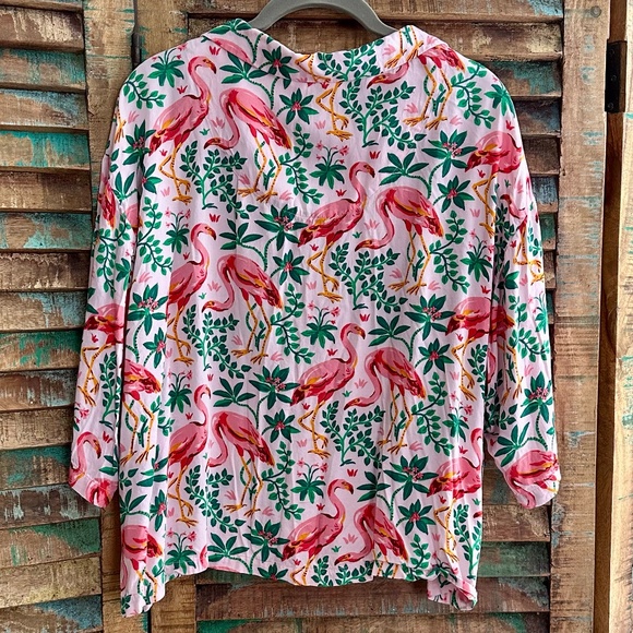 NWOT Printfresh Eco Satin Wildest Dreams TOP ONLY in Flock of Flamingos Size M - Picture 3 of 3